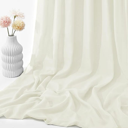 VACVELT Wedding Arch Draping Fabric, Ivory Chiffon, 2 Panels Sheer Drapes, 30 Inch x 20ft Chiffon Backdrop Curtain, Outdoor Sheer Drapery for Ceremony Party Ceiling