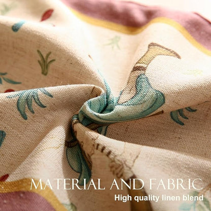 patdrea Designer Idyll Linen Table Runner, Vintage Beige Farmhouse with Ancient Spring Figure and Fruit Trees Pattern Table Mat, Decoration for Kitchen Dining Banquet Christmas ,12"*87"