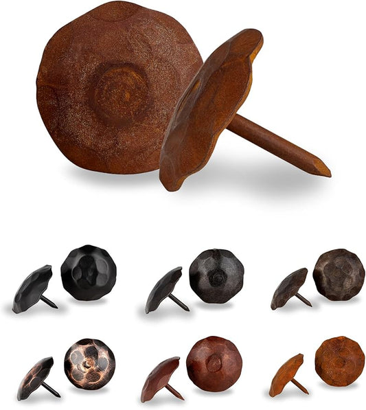50 Pack 1" Small Round Head Iron Clavos Decorative Nails – Rusted – Handmade Rustic Round Fasteners for Farmhouse Shutter, Faux Wood Beams, Barn Door, Shutters, and Gates – Ornamental Wood Accent