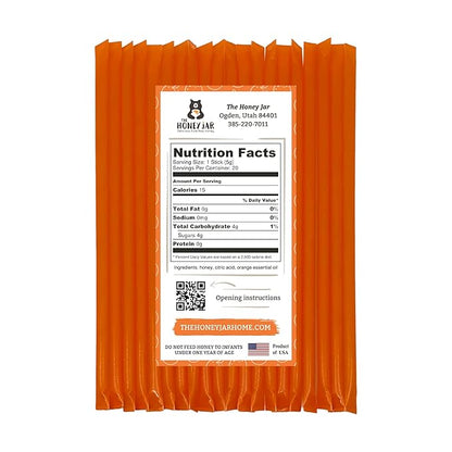 The Honey Jar Orange Flavored Honey Sticks - Pure Honey Straws For Tea, Coffee, or a Healthy Treat - One Teaspoon of Flavored Honey Per Stick - Made In The USA with Real Honey - (20 Count)