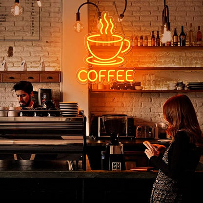 Coffee Neon Sign for Wall Decor, Dimmable USB Powered Bright Led Signs for Business Acrylic LED Neon Coffee Light up Sign for Shop Station Art Decor Party Decorations (15.7 * 12.8inches)