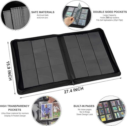Toploader Binder with 9-Pocket Pages, Holds 288 "3×4" Rigid Toploader Hard Cases, Card Holder for Collectible Cards or Sports Cards, Durable Sleeves for Storage & Display (Dark Green)