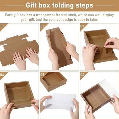 Roowest 50 Sets Kraft Soap Boxes Rectangle Packaging Box with Window Homemade Gift Box with Blank Tags and Jute String for Jewelry Candy Wrapping Party Favor(6.5 x 6.5 x 2 Inch,Kraft Color)