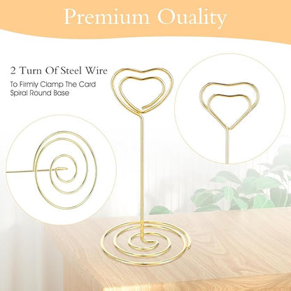 MAQUITA 36pcs Place Card Holder, Table Number Holders, Table Card Holders, Table Number Stands, Wire Table Picture Photo Holder with Heart Shaped Menu Memo Clips for Wedding Favors