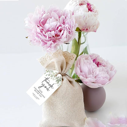 Andaz Press 100-Pack Personalized Thank You Wedding Favor Tags with Bakers Twine Greenery Leaves Custom Thank You Tags Wedding Gift Tags 2' X 3.75'