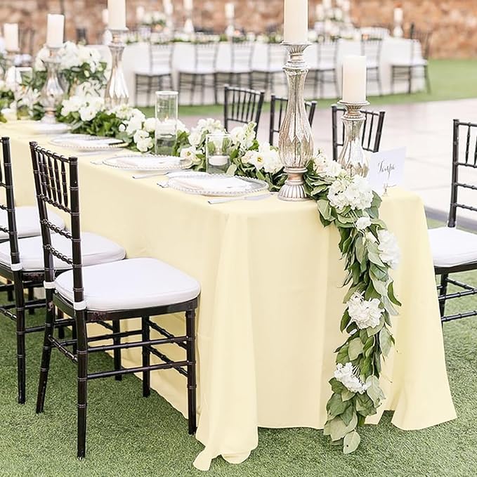 12 Packs 90 x 132 Inch Tablecloth, Beige Polyester Table Cloth for 6ft Rectangle Tables, Washable Fabric TableCover for Wedding Banquets Parties Buffet Dining Table