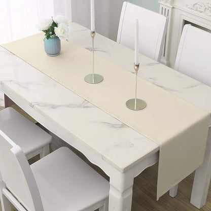 DUALIFE 2 Pack Table Runner 14 x 72 Inch Long Table Cloth Table Runners for Wedding Engagement Banquet Graduations Birthday Party Decorations Cream Beige
