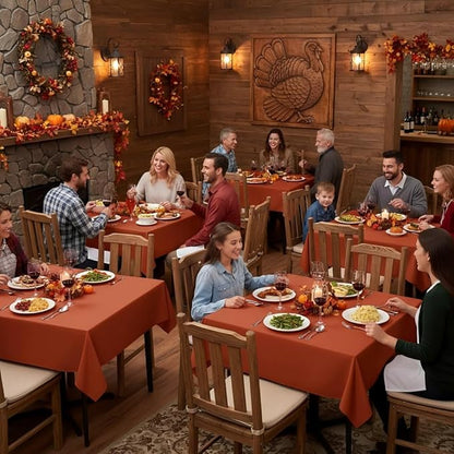 sancua Thanksgiving Square Tablecloths 60x60 Inch Rust, 2 Pack Fabric Fall Table Cloth for Square or Round Tables, Burnt Orange Washable Polyester Table Cover for Dinner, Holiday Party, Display Tables