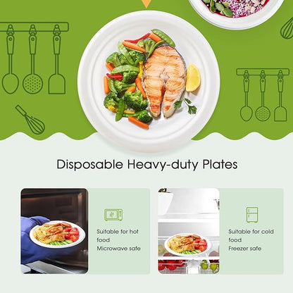 ECOLipak 9 inch 150 Pack Compostable Paper Plates, Heavy Duty Disposable Biodegradable Eco-friendly Sugarcane Bagasse Plates for Party Dinner