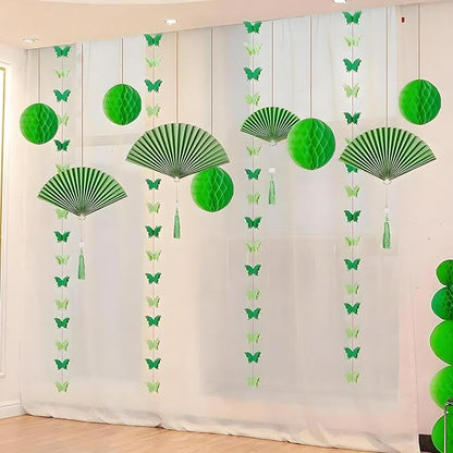 XIKSXITN Green Paper Honeycomb Balls - 12 Pack Hanging Tissue Pom Poms for Weddings, Birthdays, Spring Decor