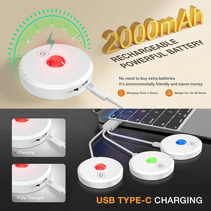 RGB Puck Lights with Remote Control, 2000mAh Rechargeable Stick on Led Lights, 9 Colors & 2 Dynamic, Tap Light with Timing,Under Cabinet Lighting for Closet,Kitchen,Cabinet,Shelf(White, 3 Pack)