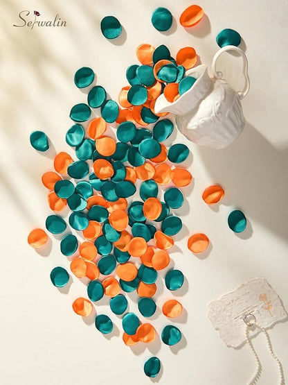 Serwalin 300Pcs Silk Rose Petals Fake Flower Petals Green Orange Artificial Rose Petals for Weddings Proposal Flower Girl Petals Aisle Flower Girl Basket Runner Bridal Shower Table Decor