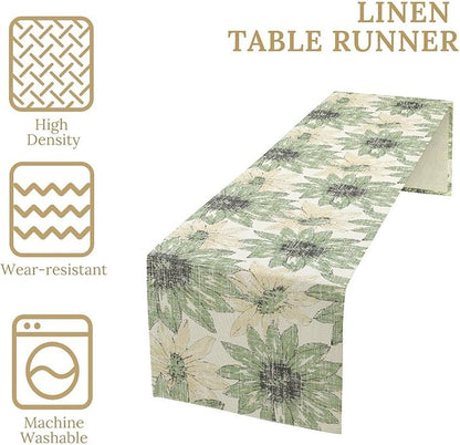 Chrysanthemum Vintage Floral Table Runner, Elegant Yellow Sunflower Spring Summer Elegant Pattern Artichokes Flower Table Runner for Party Kitchen Dining Living Room Decor, 13x36 Inch