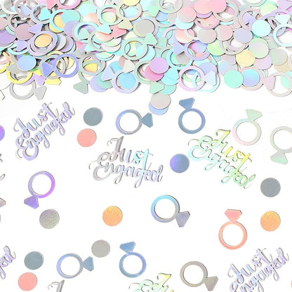 230PC Just Engaged Confetti for Engagement Party Decorations, Wedding Tables, Ring Scatters - Iridescent Themed Bridal Shower, Bachelorette, Hen Party Decor
