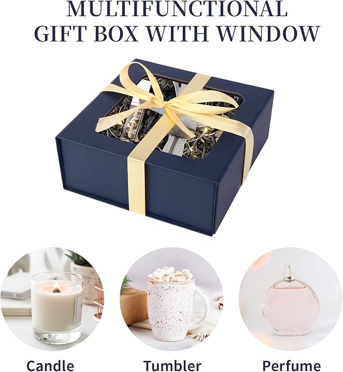 Blue Gift Boxes with Window,7.5"x7.5"x3.1" Bridesmaid Boxe for Gift Giving,Birthday Gift Box with Magnetic,Closure Lid Gift Boxes for Presents,Cute Boxe,Luxury for Gift Packaging,Gift Box for Wrapping Gifts
