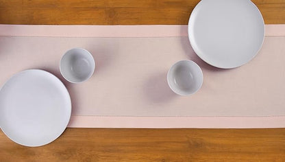Solino Home Cotton Linen Pink Table Runner 72 Inches Long - Hemstitch Table Runner 14 x 72 Inch for Dresser, Dining, Fall, Autumn, Halloween, Thanksgiving, Christmas