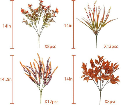 40 Pcs Artificial Fall Flowers Outdoor Faux Fall Plants UV Resistant Fall Flower Decorations for Home Front Porch Farmhouse Office Birthday Party Table Centerpiece Harvest