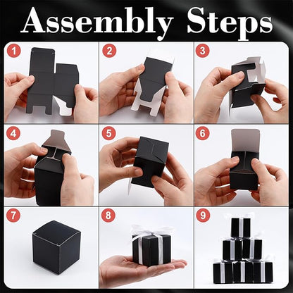 COCPOK 50 Pack Black Gift Boxes, 2x2x2 inch Gift Box, Small Candy Boxes with Lids and Ribbons, Paper Favor Box for Wedding Bridal Shower Baby Shower Birthday Party
