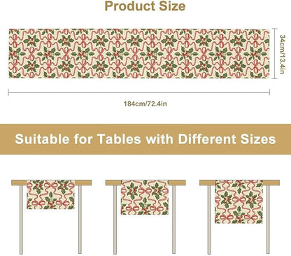 Christmas Table Runner,Xmas Holiday Bowknot Decor Table Cloth Kitchen Dining Table Decoration for Home Party Decor 13x120 Inch