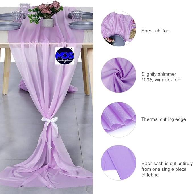 MDS 15 Pack 10ft Chiffon Table Runner 29 x 120 Inches Sheer Wedding Runner Romantic Rustic Table Runner for Wedding Decorations, Birthday Parties, Bridal Shower Party Arch Decor - Orchid