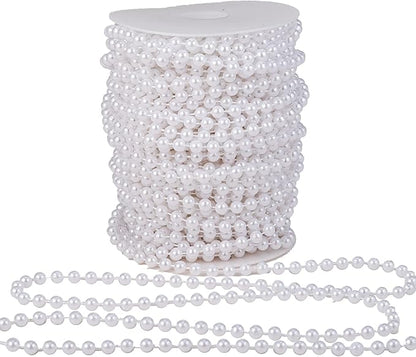 6mm Crafts Faux Pearl Beads Garland Pearl Bead Roll Strand of Pearls to Decorate Floral Centerpieces Wedding Party Favor Christmas Tree(82 Feet White)