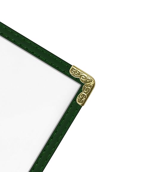 Goodsmart Restaurant Menu Covers - Green, 25 Pack, 8.5" x 11", 1-Page/2-View, Top-Loading Vinyl Menu Holders, Clear Sleeves, Double-Stitched Edge, Leather-Style Café Covers with Gold Corners