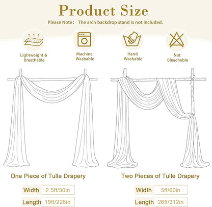 Wedding Arch Draping Fabric Backdrop 2 Panel 60" x 26Ft Champagne Drapes Curtains for Wedding Reception Sheer Tulle Backdrop Curtain for Ceremony Birthday Party Baby Shower Arbor Ceiling Decorations