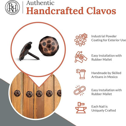 50 Pack 1" Small Round Head Iron Clavos Decorative Nails – Oil Rubbed Bronze – Handmade Rustic Round Fasteners for Farmhouse Shutter, Faux Wood, Barn Door, Shutters, and Gates – Ornamental Wood Accent