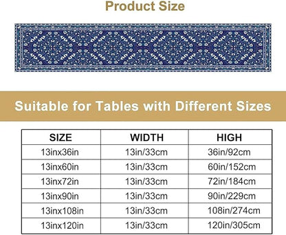 Boho Floral Vintage Table Runner, Retro Morris Abstract Blue Flower Rustic Country Farmhouse Pattern for Home Kitchen Table Decor Dining Coffee Room Wedding Party Decor 13x90in