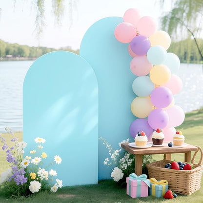 Ledido Wedding Arch Backdrop Cover 6FT 7.2FT Arch Covers 2Set Fitted Stretchy Spandex Round Top Stand Backdrop Cover for Wedding Banquet Ceremony Birthday Party Baby Shower Event Decoration,Blue