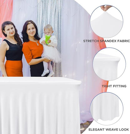 Nasitos White Rectangle Table Skirts, 2 Pack - 72 x 30 Inch - Stretch Spandex Fitted Table Clothes, Cocktail Tablecloths for Party, Banquet, Birthday