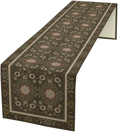 Vintage Boho Floral Table Runner, Rustic Country Farmhouse Brown Bohemia Flower Pattern for Home Kitchen Table Decor Dining Coffee Room Party Decor 13x90in