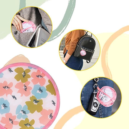 4 Styles Flower Round Foldable Hand Fan Japanese Foldable Fan Style Handheld Foldable Compact Cooling Fans,Round Folding Fan for Outdoor Games,Xmas Decoration,Festival,Party Favors,Travel,Events