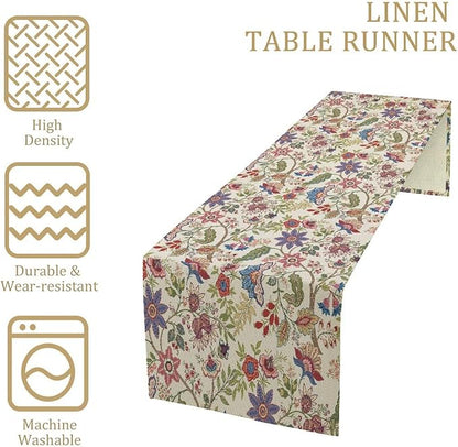 Spring Floral Table Runner, Boho Floral Pattern Natural Plant Table Decoration for Home Kitchen Restaurant Holiday Party,13in（33cm） W * 60in（152cm） L