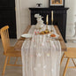 Romantic Artificial Floral Table Runner 10ft Gauze Tulle Lace Table Runner Set for Wedding Baby Shower Bridal Shower Holiday Kitchen Dining Table Decoration for Home Party Special Occasion