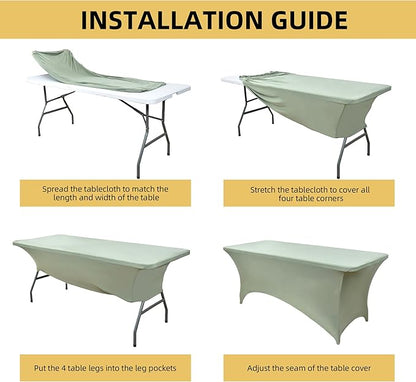 122 6-Pack 6ft Spandex Table Covers for Rectangle Standard Folding Tables - Wrinkle Resistant Stretch Tablecloths - Ultimate Fitted Table Protector for Parties, Banquet, and Wedding