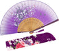 Amajiji 8.27"(21cm) Hand Held Bamboo Silk Folding Fan Hand Fan,Chinese/Japanese Charming Elegant Vintage Retro Style,Women Ladys Girls Best Gifts (Purple Grassflower)