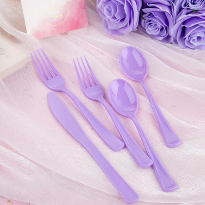 WDF 160 Piece Purple Plastic Silverware - Heavy Duty Purple Silverware Includes 80 Forks, 40 Spoons, 40 Knives, Lavender Plastic Utensils Perfect for Wedding, Party