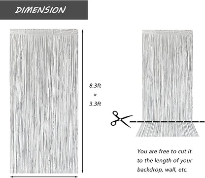 Silver Foil Fringe Curtain 3.3×8.3FT 2 Packs, Metallic Tinsel Curtains Party Streamers for Birthday Graduation Baby Shower Decoration (2pcs,3.3FT×8.3FT, Silver)