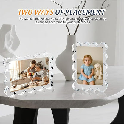5x7 Inch Magnetic Acrylic Picture Frame,10+10mm Thick Block,Double Sided Clear scalloped frames for Desktop Display | Trendy Home Gift ((1 Pack), 5X7)