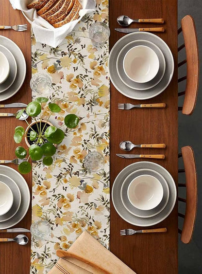 Vintage Orange Flower Cotton Linen Table Runner for Dining Kitchen, Wedding Outdoor Party Tablerunners Decoration, Farmhouse Botanical Floral Retro Dresser Scarf Coffee Tablecloth Runners 13x60 Inches