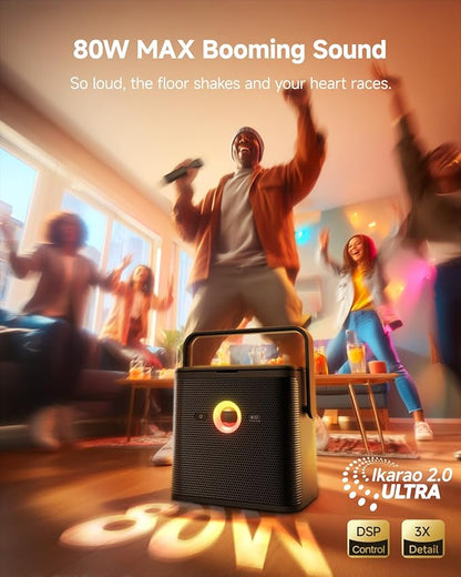 Ikarao Karaoke Machine for Adults, with Lyrics Display and Screen, Karaoke System for YouTube, 2 Wireless Microphones, Autotune & Echo, KaraFun Prime, Portable Karaoke Speaker for Home Outdoor Party