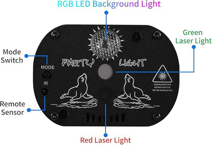 DJ Disco Stage Party Lights, LED Sound Activated Laser Light RGB Flash Strobe Projector with Remote Control for Christmas Halloween Decorations Karaoke Pub KTV Bar Dance Gift Birthday Wedding