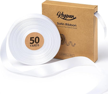 White Satin Ribbon 7/8 Inch x 50 Yards Double-Faced Hair Ribbons for Flower Bouquet Wrapping Paper Bows Gift Wedding Invitations Crafts