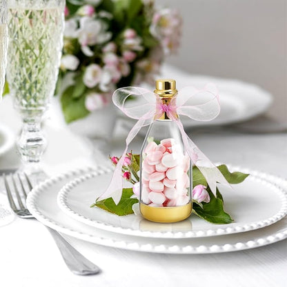 Frcctre 48 Pack Metallic Golden Mini Champagne Bottles, Plastic Champagne Candy Bottles Candy Jar Party Favor Containers for Wedding Birthday Party Bridal Shower Baby Shower