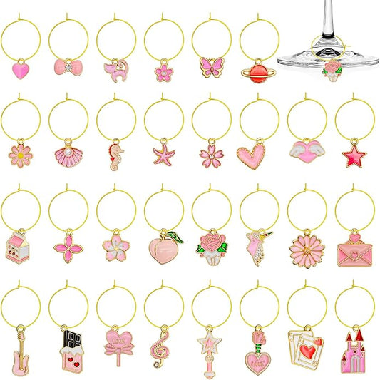 30PCS Wine Glass Charms Identification Markers for Stem Glasses, Wine Tasting Party Favors Holiday Decorations