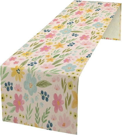 Floral Table Runner, Boho Style Watercolor Flower Green Leaf Plant Rectangle Table Decoration for Dining, Party, Holiday,13in（33cm） W * 36in（92cm） L