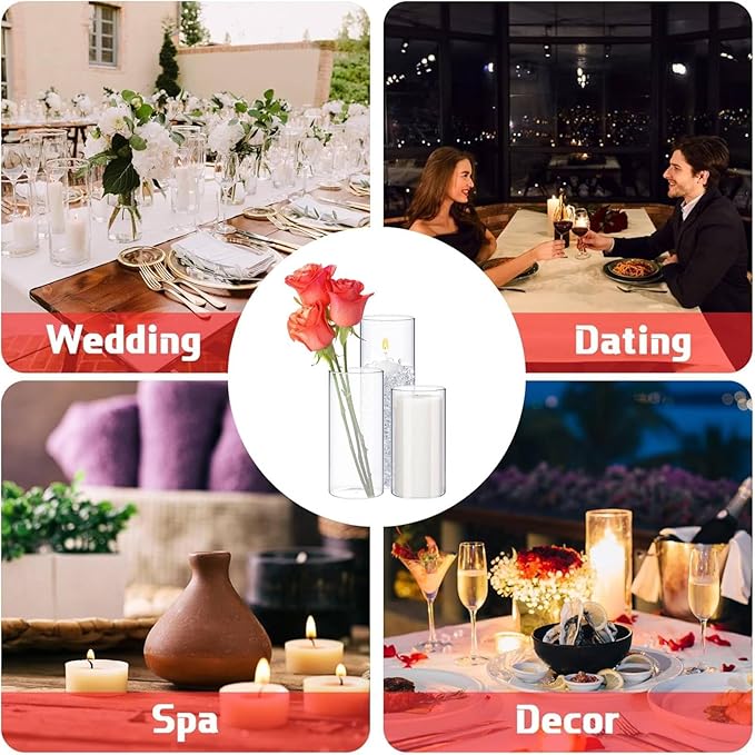 Sawysine 60 Pcs Glass Cylinder Vases 2.5''/2.95''/3.9'' Diameter Clear Flowers Vase Hurricane Floating Candles Holders for Table Centerpieces (2.5 x 5 in,2.5 x 6 in,2.5 x 8 in)