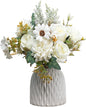 Epicpetal Fake Flowers in Vase, Artificial Pink Flowers in Vase for Decoration Faux Flowers Fake Floral for Home Decor Indoor Dining Table Centerpiece (White)