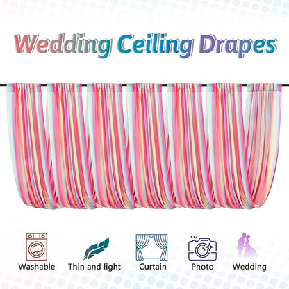 DUOBAO Rainbow Chiffon Ceiling Drapes 59''x20FT 6 Panels Sheer Arch Draping Fabric for Event Party Supplie, Baby Shower Photo Booth Background Supplies, Colorful Backdrop